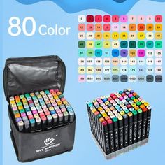 an assortment of markers in a black case