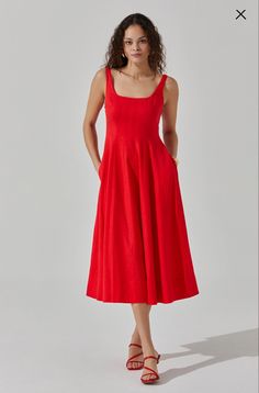 Dresses By Style, Tube Midi Dress, Square Neck Midi Dress, Red Summer Dresses, Red Sleeveless Dress, Floral Wedding Dress, Black Sweater Dress, Linen Midi Dress, Square Neck Dress