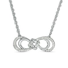 Give her a look that shows your forever love with this alluring diamond necklace. Created in sterling silver, this elegant style captivates with a double infinity symbol adorned with a center knot. Glittering diamonds cleverly line this mesmerizing design, lending shimmering appeal. Sparkling with 1/6 ct. t.w. of diamonds and a brilliant buffed luster, this stylish design suspends centered along a 17.5-inch chain that secures with a spring-ring clasp. Double Infinity, Dancing Diamond, Peoples Jewellers, Luxury Jewellery, Infinity Necklace, Infinity Symbol, Love Knot, Forever Love, Gold Jewelry Fashion