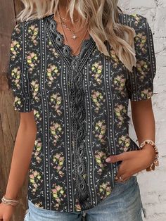 Product Title :Lace Loose Casual Floral Shirt Product Measurements cm Size US Waist Bust Hip S 70-74 88-92 96-100 M 75-78 93-96 101-104 L 6-8 79-84 97-102 105-110 XL 10 85-90 103-108 111-116 XXL 12 91-96 109-114 117-122 Product Details Decoration/Process:Lace Clothes Length:Regular Sleeve Length:Short sleeve Edition type:Loose Elasticity:Micro-Elasticity Silhouette:H-Line Thickness:Lightweight Size Type:Regular Size Material:Polyester Neckline:V neck Activity:Daily Pattern:Floral Style:Casual Th Casual Lace Top, Casual Plaid Shirt, Buy Shirts, Shirts Summer, Casual Long Sleeve Shirts, Lace Outfit, Blouse Casual, Stylish Blouse, Fashion Catalogue