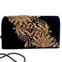 Luxury Designer Embroidered Clutch, Embroidered Evening Bag For Festivals, Embellished Evening Clutch For Festivals, Festive Formal Evening Bag With Gold Embroidery, Formal Festive Evening Bag With Gold Embroidery, Gold Evening Bag With Zari Work, Elegant Embroidered Ceremonial Bags, Traditional Evening Clutch With Intricate Embroidery, Traditional Embellished Evening Clutch