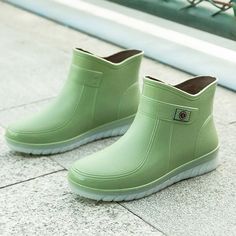 Category:Rain Boots; Upper Materials:PVC; Embellishment:Buckle; Season:Spring,Fall; Heel Type:Flat Heel; Gender:Women's; Toe Shape:Round Toe; Type:Booties Ankle Boots; Style:Casual; Heel Height(inch):1-2; Outsole Materials:Rubber; Occasion:Outdoor; Closure Type:Loafer; Pattern:Solid Colored; Listing Date:09/05/2022; Production mode:External procurement; Foot Length:; Foot Width:; SizeChart1_ID:2:179956; Size chart date source:Provided by Supplier.; US Size:null; UK Size:14.5; EU Size:50 Casual Green Boots For Rainy Season, Green Rain Boots With Round Toe For Spring, Casual Summer Rain Boots With Round Toe, Casual Round Toe Rain Boots For Summer, Women's Rain Boots, Rain Boots Fashion, Cheap Ankle Boots, Spring Heels, Fall Flats