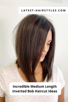 Long Angled Bob With Layers Mid Length, Long Reverse Bob Haircut Shoulder Length, Medium Length Haircut Bob Layers, Womens Angled Bob Haircuts, Trendy Mid Length Haircuts Straight, Medium Reverse Bob Haircut, Mid Length Bob Fine Hair, Inverted Long Bob Haircuts, Shoulder Length Inverted Bob With Layers