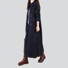 Introducing the 2023 Autumn Collection's slightly torn women's denim coat ââ‚?the ultimate expression of '90s style elegance!Why You Should Make It YoursThis denim coat is the perfect blend of contemporary fashion and nostalgic rock-n-roll. With its oversized. stonewashed design and button closure. you'll be able to make a statement without compromising on comfort.Key Highlights: Vintage Vibes: Inspired by the iconic '90s seattle-sound movement. this denim coat exudes an effortlessly cool attitu Fall Relaxed Fit Denim Blue Outerwear, Dark Wash Washed Outerwear For Fall, Dark Wash Outerwear With Buttons For Fall, Distressed Button-up Winter Outerwear, Dark Wash Long Sleeve Outerwear For Fall, Oversized Denim Blue Outerwear For Fall, Distressed Denim Blue Outerwear For Fall, Oversized Single Breasted Denim Jacket For Fall, Winter Denim Long Coat