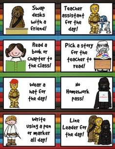 the star wars classroom poster is shown with different words and pictures on it, including characters