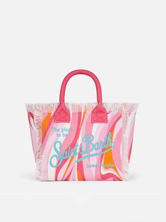 Multicolor canvas fringed handbag with waves all over printSaint Barth logoInner flap with metal zipInside pocket with zipSizes: 26 x 14 x 23 cmComposition: 100% cotton | MC2 Saint Barth Women's Colette Multicolor Cotton Canvas Handbag With Wave Print in Pink | SS18 Cercei Din Lut Polimeric, Dream Wishlist, Fringe Handbags, Saint Barth, Handbag Heaven, Wave Print, Canvas Handbags, Luxury Accessories, Accessories Branding