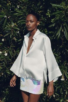 KIMONO SLEEVE SATIN EFFECT SHIRT - Oyster-white | ZARA United States Oyster White, Sweater Blazer, Shirt Blouses Tops, Cardigan Sweater Jacket, Kimono Sleeve, Knitwear Cardigan, White Shirts, T Shirt Vest, Wide Sleeves