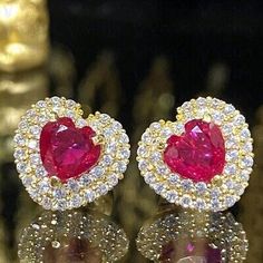 3.63Ct Heart Cut Natural Pink Ruby & Diamond Stud Earring 14K Solid Yellow Gold | eBay Luxury Heart Earrings For Wedding On Valentine's Day, Luxury Double Heart Earrings For Valentine's Day, Luxury Heart Earrings For Valentine's Day Wedding, Luxury Heart-shaped Brilliant Cut Earrings, Luxury Heart Cut Cubic Zirconia Earrings, Luxury Heart Cut Earrings As A Gift, Luxury Heart Cut Earrings For Gift, Luxury Double Heart Earrings For Formal Occasions, Luxury Formal Earrings For Valentine's Day