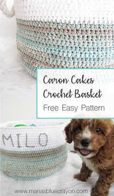 a crochet basket is shown with the words, free easy pattern and instructions