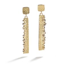 Long Carved Glacier Drop Earrings by Barbara Heinrich | barbara heinrich Diamond earrings Forged in Ice gold post/nut yellow gold Patagonia Argentina, Upcycled Jewelry, The Maker, High Jewelry, Sparkle Diamonds, Vintage Metal, Precious Metals, Diamond Earrings, 18k Gold