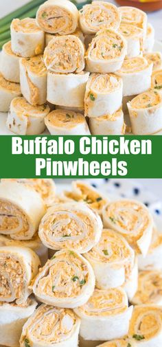 buffalo chicken pinwheels are stacked on top of each other and ready to be eaten