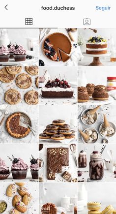 a collage of photos showing different desserts and pastries