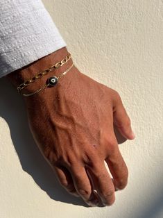 Men's Gold Evil Eye Bracelet Protection Bracelet Men - Etsy Link Bracelets With Polished Finish For Gifts, Polished Link Chain Bracelet As Gift, Link Chain Bracelet With Polished Finish As Gift, Evil Eye Bracelet For Men, Bracelet Men Gold, Men Gold Chain, Gold Evil Eye Bracelet, Gold Chain Bracelet, Mens Gold Jewelry