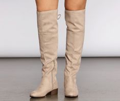 These boots offer much more than comfort! They offer a cute way to amp up your go-to legging and sweater outfits! Over the knee fit Almond toe Faux suede Lace up back detail Inner zipper closure Low heel Casual Wide Calf Over-the-knee Boots, Casual Suede Over-the-knee Boots, Casual Suede Knee-high Boots, Casual Tall Boots For Fall, Casual Tall Over-the-knee Boots, Casual Knee-high Boots For Fall, Legging And Sweater Outfits, Over The Knee Flat Boots, Children Shoes