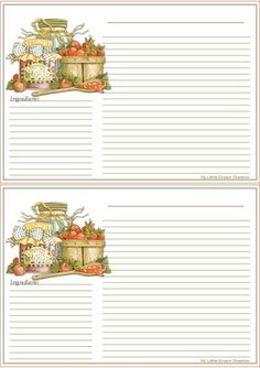 two lined notepads with images of vegetables and fruits on them, one has a basket