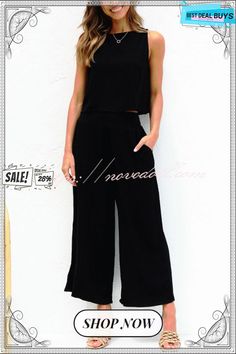 Khiara Basic Button Crop Top and Pocketed Pants Set Chic Wide Leg Ankle-length Pants With Buttons, Chic Ankle-length Wide Leg Pants With Buttons, High Waist Buttoned Wide Leg Summer Pants, Casual Black Wide Leg Pants With Buttons, Summer High-waisted Wide Leg Pants With Buttons, High-waisted Wide Leg Pants With Buttons, Summer Wide-leg Pants With Buttons, Wide Leg Summer Pants With Buttons, Summer Wide Leg Pants With Buttons