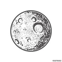 the moon with water drops on it, hand drawn in black and white ink royalty illustration