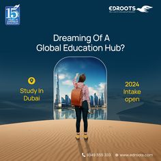 a person standing on top of a sand dune with the words dreaming of a global education hub?