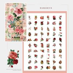 two sheets of stickers with flowers on them