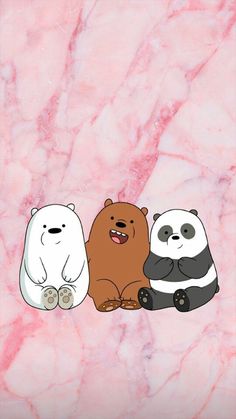 three cartoon bears sitting next to each other on a pink marble background with the caption's name