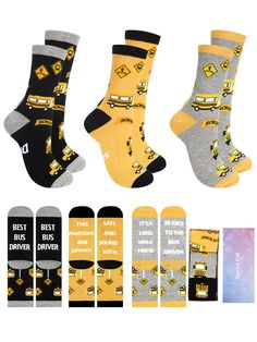 PRICES MAY VARY. Sufficient Quantity to Use: our package includes 3 pairs of school bus socks, designed with 3 styles, and coupled with packing boxes, allowing you to replenish your drawer or share amongst siblings or partners; These fun and meaningful socks can easily last through numerous changes, providing affordable solutions for parents who are interested in school bus themed items Appropriate Size to Help Your Operation: these graduation bus driver appreciation gifts come in a convenient s Bus Driver Appreciation Gifts, Duck Socks, School Bus Driver Appreciation, Bus Driver Appreciation, Bus Driver Gifts, School Bus Driver, Socks For Women, Packing Boxes, Bus Driver