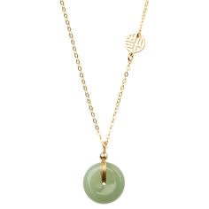 Fashion Element: Peace buckle Style: Retro Jade Clavicle Chain Pendant Jewelry, Elegant Jade Necklace With Adjustable Chain, Jade Clavicle Chain With Round Pendant, Jade Jewelry With Adjustable Chain And Round Pendant, Jade Round Pendant With Adjustable Chain, Green Round Chain Necklace, Nickel-free Jade Pendant Necklace, Adjustable Jade Jewelry With Round Pendant, Nickel-free Round Jade Jewelry