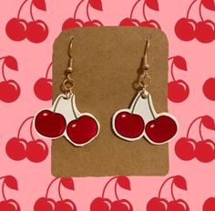 🍒 } handmade by me 🍒 } the best quality! Trendy Cherry-colored Earrings, Cute Handmade Cherry Jewelry, Handmade Cherry Cute Earrings, Handmade Cute Cherry Earrings, Trendy Handmade Cherry Colored Earrings, Trendy Handmade Cherry Earrings, Handmade Trendy Cherry Earrings, Cherry Earrings, Baby Earrings