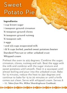 the recipe for sweet potato pie is shown