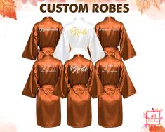 six bridesmaid robes in different colors and styles with the words, custom robes