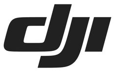 the dji logo is shown in black and white