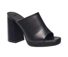 Faux Leather upper, Slip on for easy entry,4\ block heel,1\ platform height, Open square toe, Lightly padded insole, TPR outsole | Women's French Connection Pilar Dress Sandals in Black Size 7 Shoe Carnival, Open Toe Sandals, Winter Essentials, Sandals Black, Dress Sandals, Shoe Store, French Connection, Gifts For Teens, Black Sandals