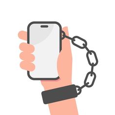 a hand holding a cell phone with a chain around it's wrist and the screen is being chained