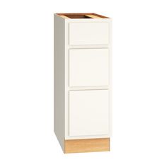 a tall white cabinet with two drawers