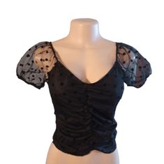 Black Polka Dot Lace Bardot Crop Top Nwt Small Brand Ambiance New With Tag All Black Crop Style Has Stretch #Bardottop #Croptop #Polkadot #Gothtop Fitted Polka Dot Top For Night Out, Pink Lace Crop Top, Bardot Crop Top, Black Lace Crop Top, Crop Style, Blue Crop Tops, Tops Black, Crop Top Sweater, Striped Crop Top