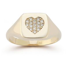 Add a touch of romance to your jewelry collection with the Luminosa Gold Diamond Heart Signet Ring. This exquisite piece features a square signet design adorned with a diamond pave heart, adding a subtle sparkle to your everyday look. From Luminosa. Rectangular Diamond Signet Ring As Gift, Elegant 14k Stamped Signet Ring For Valentine's Day, Diamond Pave Setting Signet Ring As Gift, Diamond Signet Ring With Pave Setting For Gift, Diamond Signet Ring With Pave Setting As Gift, Elegant Heart Cut Signet Ring For Valentine's Day, Heart Signet Ring, Silver Shop, Pendant Rings