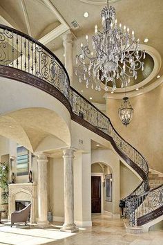 Mansions Homes, Mediterranean Home, Mediterranean Homes, House Goals, Staircase Design, Home Fashion