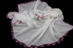 Note: This product will be sent with gift packaging. This elegant white vintage cheesecloth is a fine example of traditional Turkish hand craftsmanship.  The edges of the cheesecloth are decorated with handmade purple crochet lace. With its soft texture and transparent structure, this cheesecloth adds an elegant touch to your style for daily use or on special occasions. Thanks to its 95 x95 cm dimensions and simple design, it can be easily combined with all kinds of clothes.  This muslin is a ti Traditional Handmade Handkerchiefs As Gifts, Handmade White Cotton Handkerchief, White Handmade Handkerchief As Gift, Handmade White Handkerchiefs For Gift, Handmade White Wedding Handkerchiefs, Elegant White Dupatta With Border, Traditional White Handmade Handkerchiefs, Traditional Handmade White Handkerchiefs, Traditional White Handkerchiefs As Gift