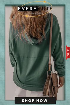 Sea Green Casual V Neck Drawstring Hoodie Casual Solid Color Hoodie Sweatshirt, Fall Leisure Outerwear With Drawstring Hood, Fall Drawstring Hoodie Sweatshirt, Leisure Long Sleeve Hoodie With Drawstring, Fall Outerwear With Drawstring Hood For Leisure, Green Drawstring Tops For Fall, Leisure Hooded Hoodie For Fall, Cotton Hoodie With Drawstring For Leisure, Casual Hoodie With Drawstring For Leisure