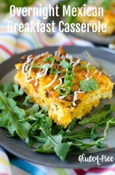 mexican breakfast casserole on a plate with greens