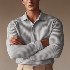 Season:Fall,Spring; Fabric:Knit,Rib Fabrics; Sleeve Length:Long Sleeve; Gender:Men's; Style:Basic,Formal,Muscle,Warm; Tops Type:Golf Polo,Polo Shirt; Occasion:Formal,Holiday,Casual,Work,Club,Active; Pattern:Solid Color; Design:Button; Neckline:Ribbed Polo Collar; Listing Date:09/20/2024; Knit Style:Ribbed Polo Collar Men, Solid Collared Knit Sweater, Collared Knit Sweater In Solid Color, Collared Sweater With Button Closure, Solid Ribbed Collared Sweater, Solid Collared Ribbed Sweater, Collared Knit Tops With Buttons, Knit Collared Tops With Buttons, Solid Ribbed Button-up Tops