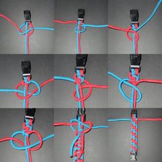 four pictures of different colored cords connected to each other