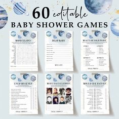 baby shower games with planets and stars in the background