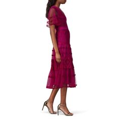 Purple lace (100% Nylon). Hourglass. Short sleeves. V-neckline. Partially lined. 45" from shoulder to hemline. Imported. Temperley London, Rent The Runway, Purple Lace, Closet Designs, Purple Hues, Short Sleeve Dress, Florence, Sleeve Dress, Flapper Dress