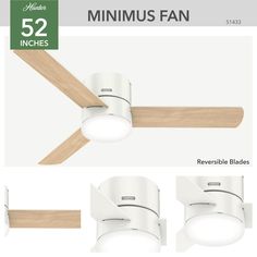 the ceiling fan is shown with three different lights