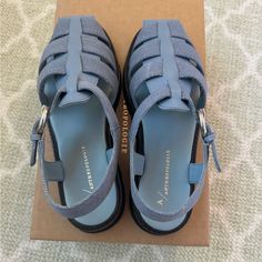 Blue Anthropologie Fisherman Sandal In Size 8. New With Tags Never Worn. Blue Sandals With Buckle Closure And Round Toe, Blue Round Toe Sandals With Buckle Closure, Blue Flat Sandals With Buckle Closure, Blue Open Toe T-strap Sandals For Spring, Blue Casual T-strap Sandals For Summer, Blue Open Toe T-strap Sandals, Blue Casual T-strap Open Toe Sandals, Blue Casual Open Toe T-strap Sandals, Casual Light Blue Ankle Strap Sandals