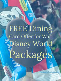 free dining card offer for walt world packages with mickey mouse on the front and back