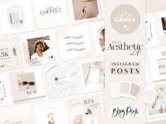 an assortment of instagram posts are displayed on a white background with the words, coffee, and photos