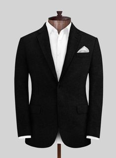 Nail the event-ready look even in summer with the Black Linen Jacket. Crafted from linen, the black outfit is totally an investment piece that will expand your wardrobe for both business and pleasure. Tag it with matching waistcoats and trousers, a white shirt, and black shoes to finish the look. 
 
Look Includes   Black Linen Fabric  Two Button Jacket Style  Notch Lapel  Horn Royal Black Buttons  Single Vent  Three Cuff Buttons   Click 'Customize Now' to modify the look if needed. 
 
Lining: Vi Black Linen Suit, Diner Wedding, Groom Suit Black, Black Linen Fabric, White Linen Suit, Business And Pleasure, Tweed Overcoat, Black Suit Wedding, Linen Jackets