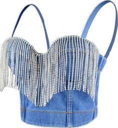 Party Denim Crop Top, Denim Crop Top For Party, Fitted Blue Denim Top For Party, Blue Sleeveless Denim Top For Party, Spring Party Denim Crop Top, Trendy Denim Blue Top For Party, Trendy Denim Party Tops, Trendy Denim Tops For Party, Trendy Blue Denim Top For Party