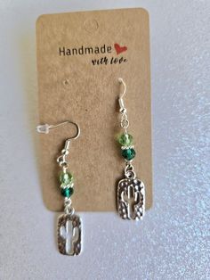 Handmade Adorable cactus charms with green crystal beads Sante Fe, Santa Fe Style, Cactus Earrings, Green Crystal, Country Western, Green Crystals, Jewelry Earrings Hoops, Santa Fe, Crystal Beads